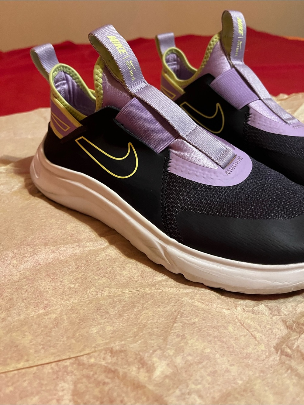 Nike Flexible Slip-On Sneakers in Black, Lavender & Yellow - Picture 2 of 7